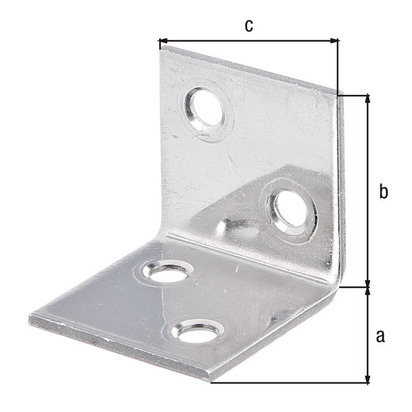 Squadretta di giunzione angolare, modello con lati uguali, con fori per viti incassate, Materiale: acciaio inox, Profondità: 30 mm, altezza: 30 mm, larghezza: 30 mm, Spessore del materiale: 2,00 mm, Numero di fori: 4, Foro: Ø5 mm, CutCase