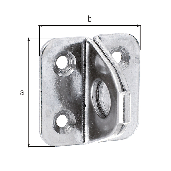 Anneau sur platine, avec trous de vis fraisés, Matériau: Acier inoxydable, Longueur de platine: 35 mm, Largeur de platine: 35 mm, Épaisseur: 2,00 mm, Nombre de trous: 1 / 4, Trou: Ø12 / Ø4 mm