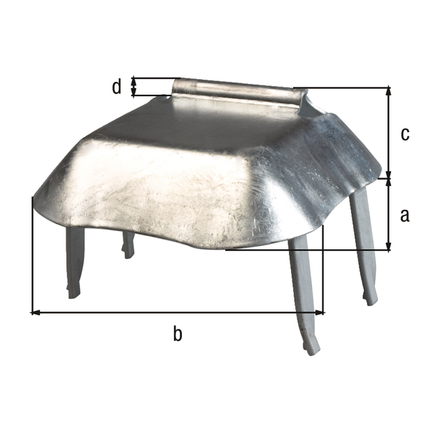 Butée d'arrêt, avec quatre griffes à sceller soudées, Matériau: Acier brut, Finition: galvanisée, à sceller, Longueur: 210 mm, Largeur: 205 mm, Hauteur: 55 mm, Hauteur de butée: 10 mm, Version: non perforée