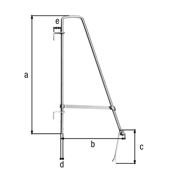 Drop bolt, type triangular, with two guide brackets for welding, Material: guide bracket: raw steel, Surface: remaining parts: hot-dip galvanised, Length: 700 mm, Depth: 360 mm, Length of concrete anchor: 170 mm, Diameter: 16 mm, Distance centre of bolt - gate: 40 mm