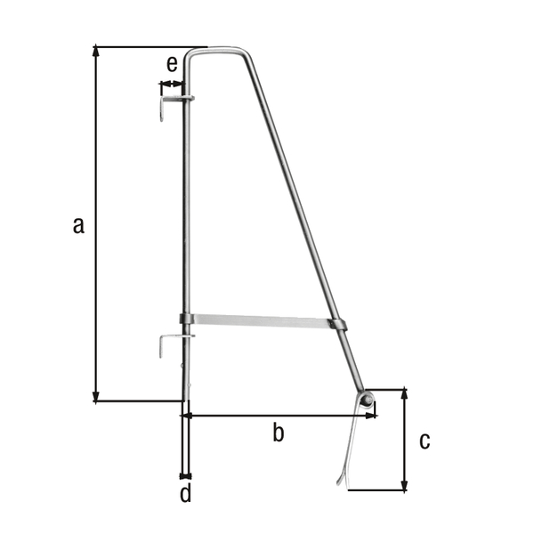 Verrou baïonnette Triangulaire, avec deux équerres guides à souder, Matériau: Angle de guidage Acier brut, Finition: pièces restantes : galvanisées à chaud, Longueur: 700 mm, Profondeur: 360 mm, Longueur de l'ancrage de béton: 170 mm, Diamètre: 16 mm, Distance centre boulon - porte: 40 mm