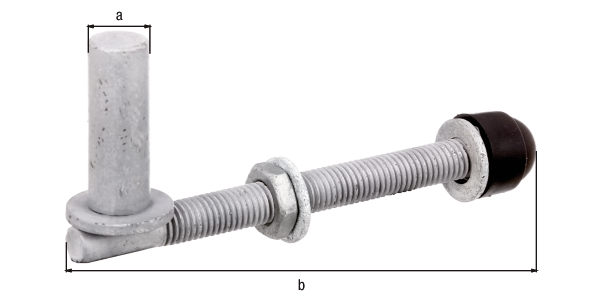 Gozne para atornillar pasante, Material: Acero crudo, Superficie: galvanizada en caliente, empaquetada en bolsa, Ø Entre eje: 16 mm, Longitud: 140 mm, Descripción del artículo: un par, Versión: regulables, Roscado: M12