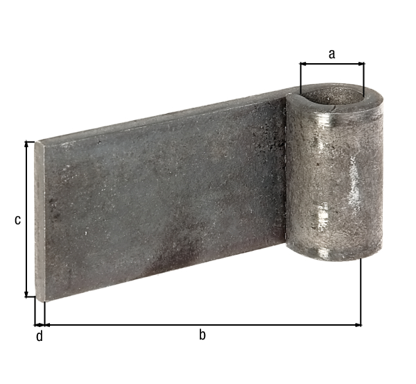 Weld-on hinge, Material: raw steel, for welding, Diameter: 13 mm, Distance external edge - centre of roller: 80 mm, Height: 40 mm, Material thickness: 5 mm