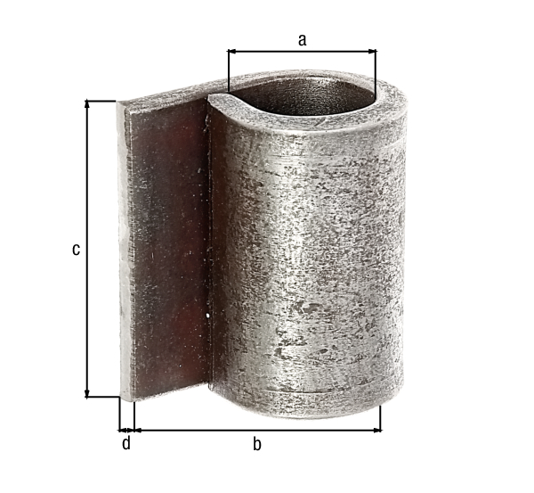 Weld-on hinge, Material: raw steel, for welding, Diameter: 16 mm, Distance external edge - centre of roller: 25 mm, Height: 45 mm, Material thickness: 5 mm