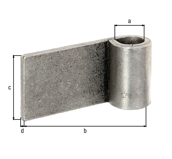 Weld-on hinge, Material: raw steel, for welding, Diameter: 16 mm, Distance external edge - centre of roller: 75 mm, Height: 45 mm, Material thickness: 5 mm
