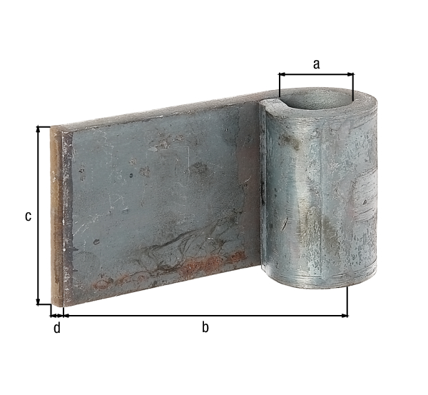 Weld-on hinge, Material: raw steel, for welding, Diameter: 20 mm, Distance external edge - centre of roller: 100 mm, Height: 60 mm, Material thickness: 8 mm