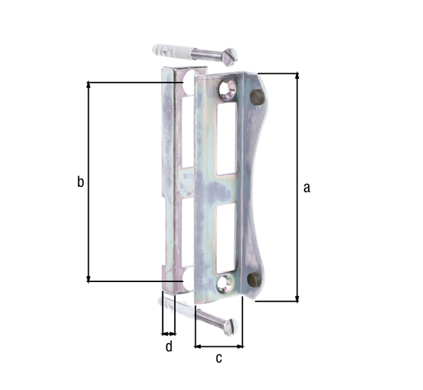 Stop for sash lock boxes, with countersunk screw holes, Material: raw steel, Surface: galvanised, Height: 188 mm, Distance from middle to middle of hole: 162 mm, Depth: 30 mm, Construction height, lower part: 20 mm