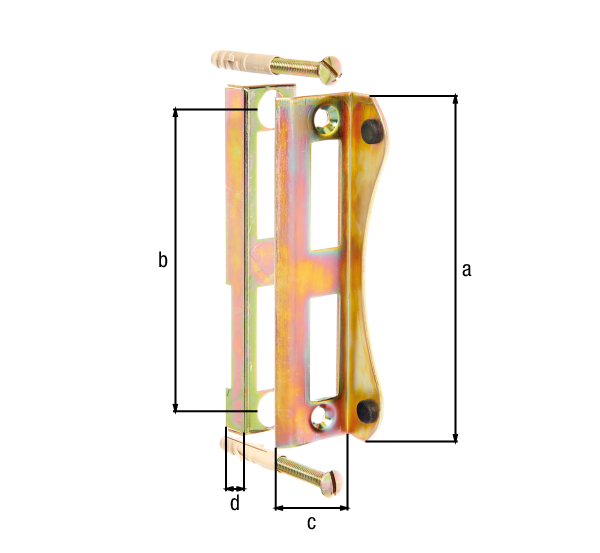 Anschlag für Schlosskästen, mit versenkten Schraublöchern, Material: Stahl roh, Oberfläche: verzinkt, Höhe: 188 mm, Abstand Mitte - Mitte Loch: 162 mm, Tiefe: 40 mm, Bauhöhe Unterteil: 20 mm