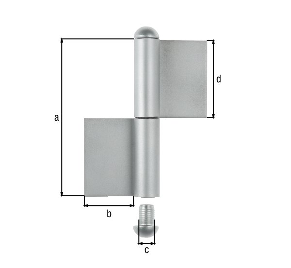 Pernio para construcción de tipo KO4, Material: Acero inoxidable, para soldar, Altura: 100 mm, 30 mm, Diámetro: 9 mm, 50 mm, Espesura del material: 3,00 mm