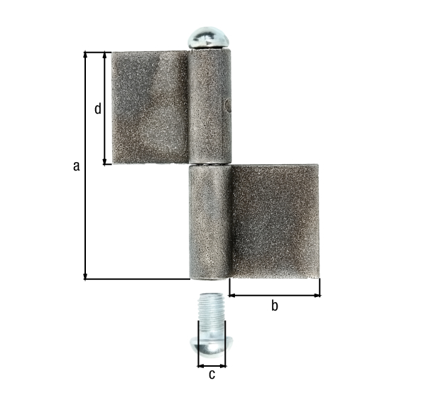 Cerniera per cancelli metallici modello KO4, Materiale: acciaio grezzo, da saldare, altezza: 80 mm, 30 mm, diametro: 9 mm, 40 mm, Spessore del materiale: 3,00 mm