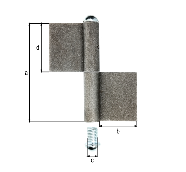 Zawias do przyspawania, typ KO4, materiał: stal surowa, do przyspawania, Wysokość: 140 mm, 50 mm, Średnica: 14 mm, 70 mm, Grubość materiału: 4,00 mm