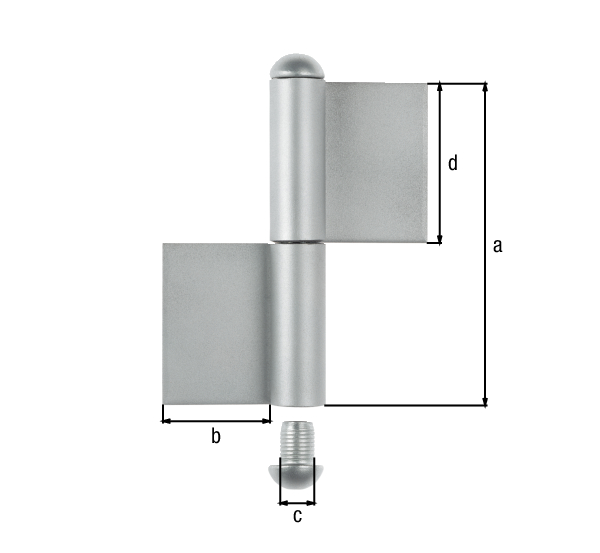 Zawias do przyspawania, typ KO4, materiał: stal surowa, do przyspawania, Wysokość: 160 mm, 50 mm, Średnica: 14 mm, 80 mm, Grubość materiału: 4,00 mm