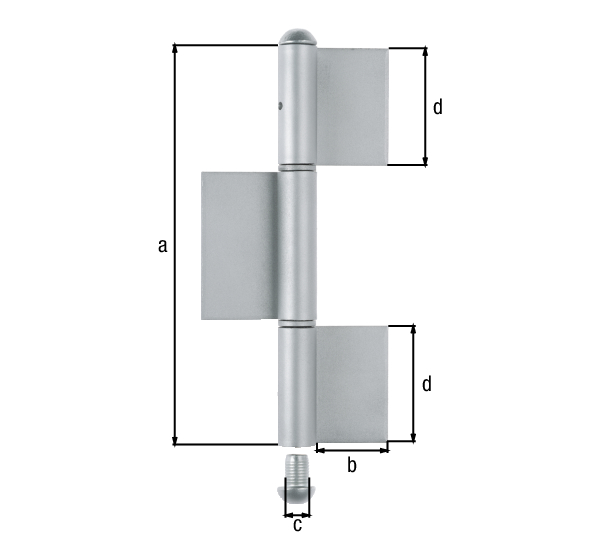 Konstruktionsband, dreiteilig, Typ KO8, Material: Stahl roh, zum Anschweißen, Höhe: 220 mm, Breite Band: 50 mm, Durchmesser: 14 mm, Höhe Band: 70 mm, Höhe Band: 80 mm, Materialstärke: 4,00 mm