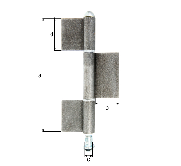 Paumelle longue à souder, Matériau: Acier brut, à souder, Hauteur: 240 mm, Largeur de la bande: 50 mm, Diamètre: 16 mm, Hauteur de la bande: 70 mm, Hauteur de la bande: 100 mm, Épaisseur: 5,00 mm