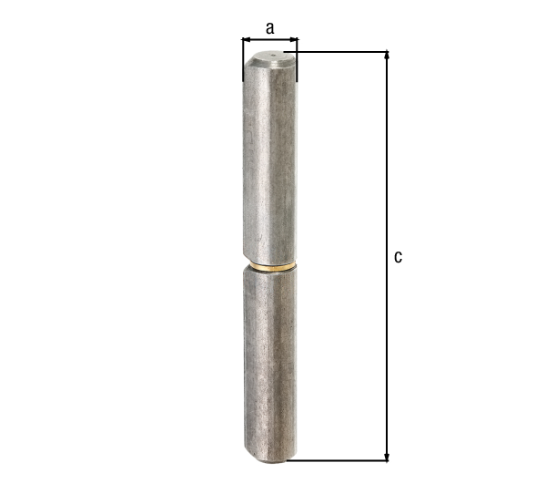 Weld-on roll, two parts, Material: raw steel, for welding, Diameter: 16 mm, External dia. incl. tip: 18 mm, Pin-Ø: 9 mm, Height: 140 mm