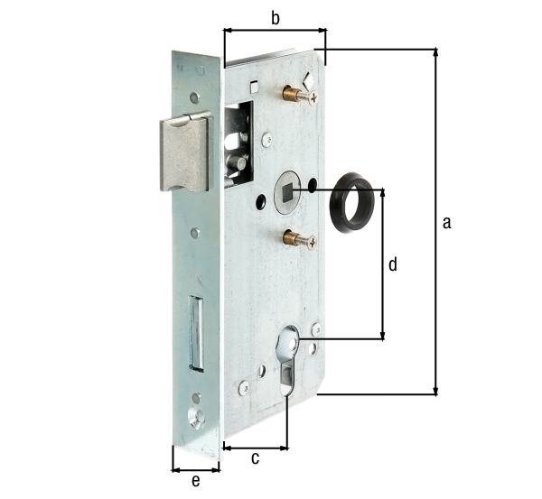 Replacement lock, backset 55 mm, Material: raw steel, Surface: galvanised, Height: 167 mm, Depth: 85 mm, Size back set: 55 mm, Distance: 72 mm, Strike plate width: 24 mm, Strike plate height: 180 mm