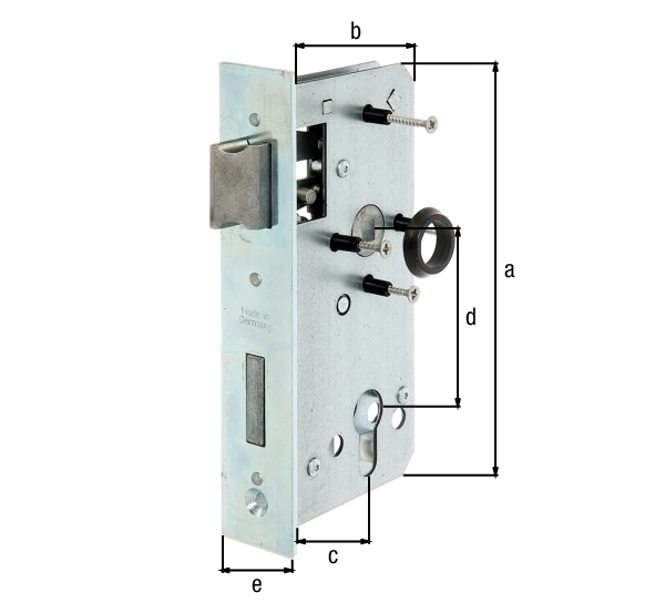 Replacement lock, backset 55 mm, Material: raw steel, Surface: galvanised, Height: 167 mm, Depth: 85 mm, Size back set: 55 mm, Distance: 72 mm, Strike plate width: 33 mm, Strike plate height: 180 mm