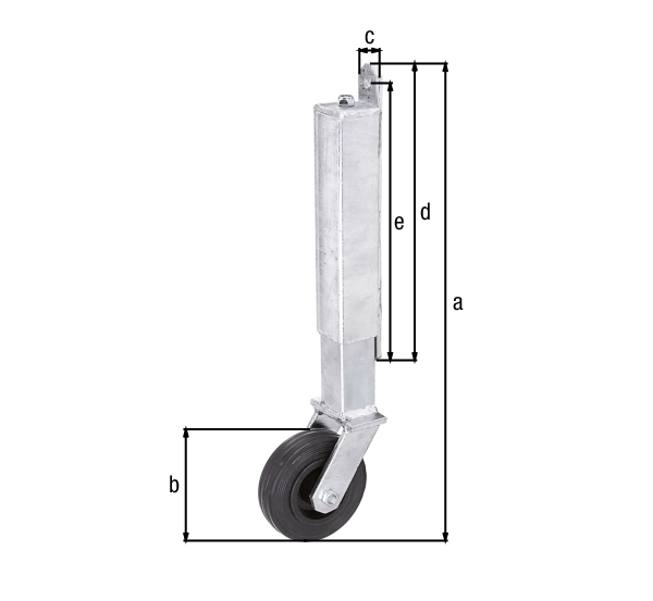 Roue de soutien pour portail léger, supporte un vantail de 70 kg maxi, Matériau: Acier brut, Finition: galvanisée à chaud, à visser, Hauteur: 400 mm, ø gond: 100 mm, Largeur de platine: 30 mm, Hauteur du panneau: 255 mm, Écartement du centre au centre du trou: 225 mm, Nombre de trous: 2, Trou: Ø8,5 mm