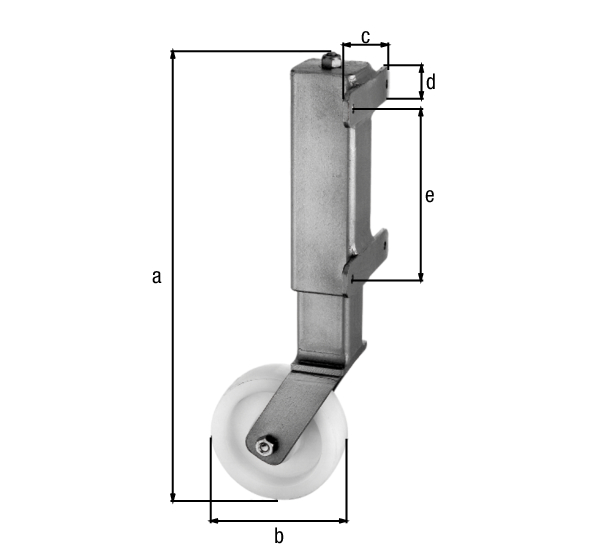 Roue de soutien pour portail pour portails lourds, supporte un vantail de 450 kg maxi, Matériau: Acier brut, Finition: galvanisée à chaud, à visser, Hauteur: 400 mm, ø gond: 125 mm, Largeur de platine: 130 mm, Hauteur du panneau: 30 mm, Écartement du centre au centre du trou: 150 mm, Nombre de trous: 4, Trou: Ø8,5 mm