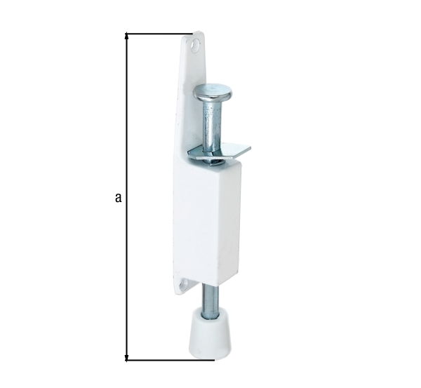 Door stopper, Material: raw steel, Surface: white painted, Contents per PU: 1 Piece, Height: 180 mm, No. of holes: 3, Hole: Ø5 mm, Retail packaged