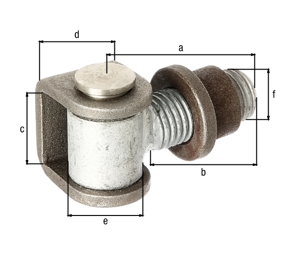 Cerniera per cancelli con staffa a U e dado da saldare, Materiale: staffa a U e dado di saldatura: acciaio grezzo, perno di collegamento ed anello di sicurezza: acciaio inox, lunghezza: 72 mm, Lunghezza filettatura: 50 mm, altezza staffa: 44 mm, Larghezza staffa: 35 mm, Ø rulli: 30 mm, Ø esterno dado a saldare: 30 mm, regolabile di: 15 mm, Filettatura: M24