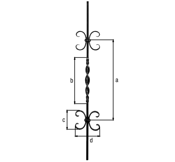 Barra ornamentale, una sola rotazione, Materiale: acciaio grezzo, 450 mm, 230 mm, 110 mm, 132 mm, Modello: liscio, Lunghezza: 900 mm, Barra quadra: 12 x 12 mm