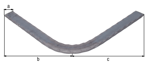 Handrail curve, wrought iron, Material: raw steel, Width: 40 mm, Start of handrail curve - centre of handrail curve: 400 mm, End of handrail curve - centre of handrail curve : 400 mm, Type: hammered, Material thickness: 8.00 mm