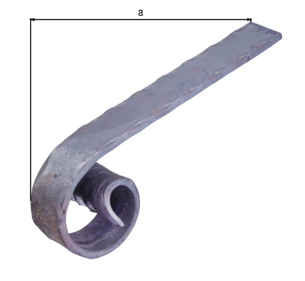 Partenza per corrimano, forma corta, ferro battuto, Materiale: acciaio grezzo, lunghezza: 300 mm, larghezza: 40 mm, Modello: martellato, Acciaio piatto: 40 x 8 mm