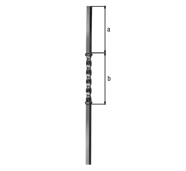 Barrote forjado de inicio, un giro, Material: Acero crudo, 350 mm, 290 mm, Versión: liso, Longitud: 1200 mm, Barrote cuadrado: 20 x 20 mm