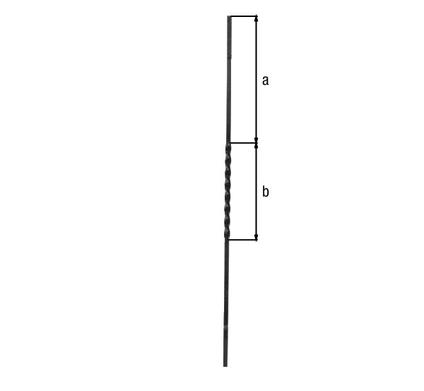 Filling bar, one rotation, Material: raw steel, Start of bar - start of ornament: 335 mm, Height of ornament: 230 mm, Type: smooth, Length: 900 mm, Square bar: 12 x 12 mm