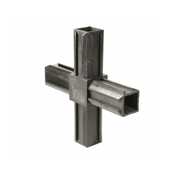 XD tube connector cross piece, Material: polyamide 6, colour: black, For tube: 20 x 20 x 1.5 mm