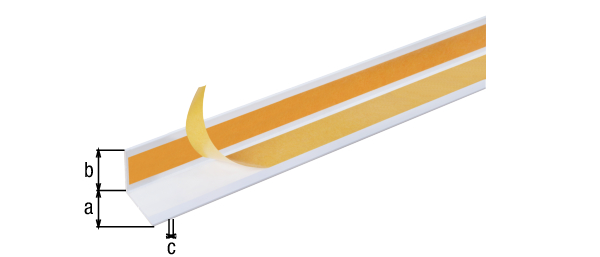 Cornière autoadhésive, Matériau: PVC, couleur : blanc, Largeur: 10 mm, Hauteur: 10 mm, Épaisseur du matériau: 1 mm, Version: côtés égaux, autoadhésive, Longueur: 2600 mm