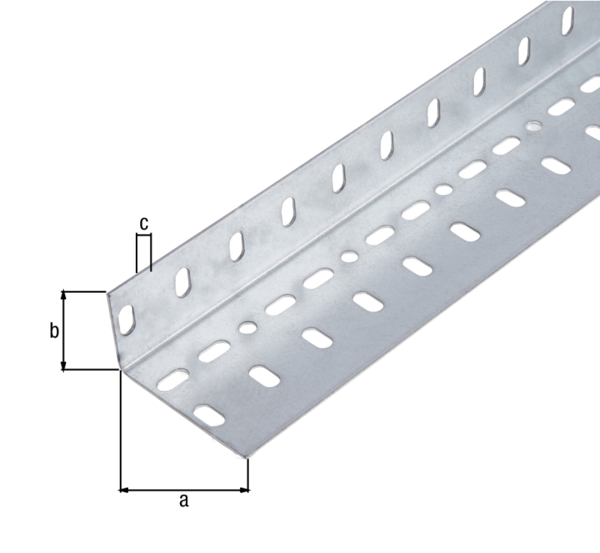 Conceptor® Angle profile, perforated, Material: raw steel, Surface: sendzimir galvanised, Width: 25 mm, Height: 45 mm, Material thickness: 1.5 mm, Type: unequal sided, Length: 1000 mm