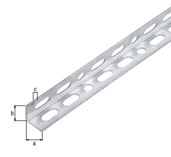 Conceptor® Angle profile, perforated, Material: raw steel, Surface: sendzimir galvanised, Width: 15 mm, Height: 15 mm, Material thickness: 1 mm, Type: equal sided, Length: 1000 mm