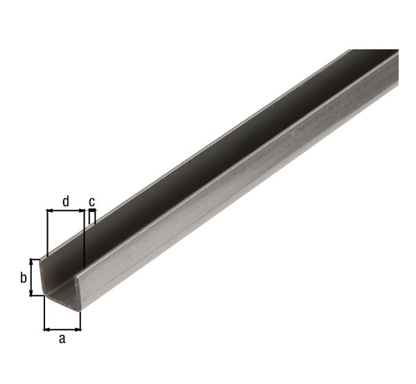 U profile, Material: raw steel, cold rolled, Width: 20 mm, Height: 20 mm, Material thickness: 1.5 mm, Clear width: 17 mm, Length: 2000 mm