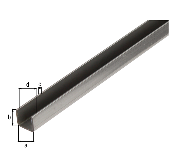 U profile, Material: raw steel, cold rolled, Width: 20 mm, Height: 20 mm, Material thickness: 1.5 mm, Clear width: 17 mm, Length: 1000 mm