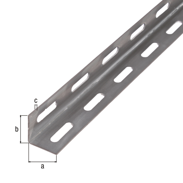 Angle profile, perforated, Material: raw steel, Surface: hot-dip galvanised, Width: 27 mm, Height: 27 mm, Material thickness: 1.5 mm, Type: equal sided, Length: 1000 mm