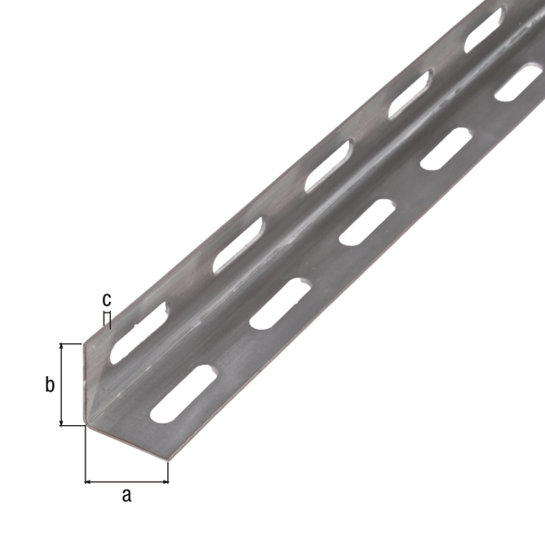 Profilo angolare modello forato, Materiale: acciaio grezzo, superficie: zincata a fuoco, larghezza: 27 mm, altezza: 27 mm, Spessore del materiale: 1,5 mm, Modello: con lati uguali, Lunghezza: 1000 mm