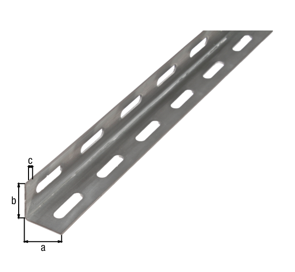 Angle profile, perforated, Material: raw steel, Surface: hot-dip galvanised, Width: 27 mm, Height: 27 mm, Material thickness: 1.5 mm, Type: equal sided, Length: 2000 mm