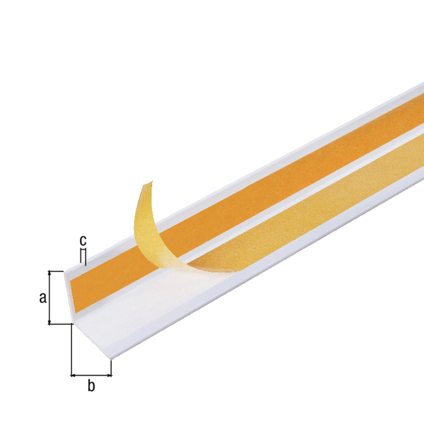 Angle profile, self-adhesive, Material: PVC-U, colour: white, Width: 15 mm, Height: 15 mm, Material thickness: 1 mm, Type: equal sided, self-adhesive, Length: 2600 mm