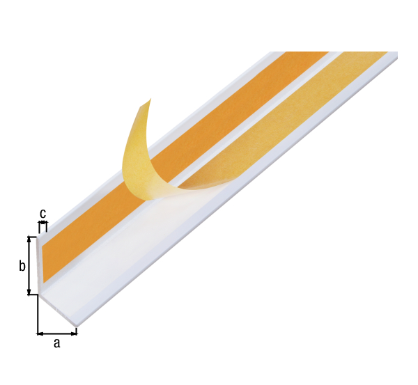 Cornière autoadhésive, Matériau: Aluminium, Finition: plastifiée blanche RAL 9016, Largeur: 20 mm, Hauteur: 20 mm, Épaisseur du matériau: 1,5 mm, Version: côtés égaux, autoadhésive, Longueur: 1000 mm