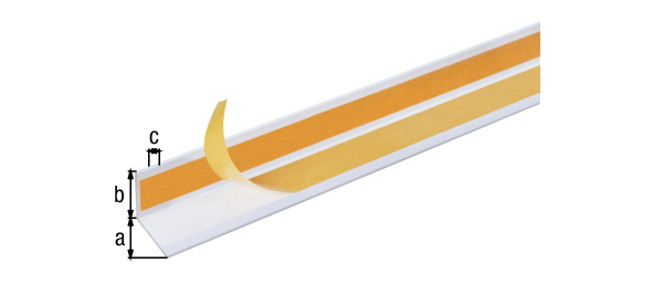 Winkelprofil, selbstklebend, Material: Aluminium, Oberfläche: weiß kunststoffbeschichtet RAL 9016, Breite: 30 mm, Höhe: 30 mm, Materialstärke: 2 mm, Ausführung: gleichschenklig, selbstklebend, Länge: 1000 mm