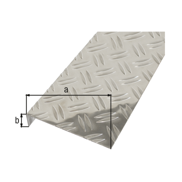 Textured sheet, checker plate surface, angled, L-shape, Material: Aluminium, Surface: untreated, Width: 135 mm, Height: 30 mm, Length: 2000 mm, Distortion: 90 °, Material thickness: 1.50 mm