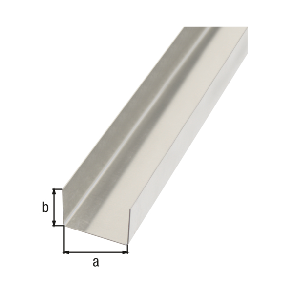 Smooth sheet, angled, U-shape, Material: Aluminium, Surface: untreated, Width: 29 mm, Height: 20 mm, Length: 2000 mm, Distortions: 90 / 90 °, Material thickness: 0.50 mm