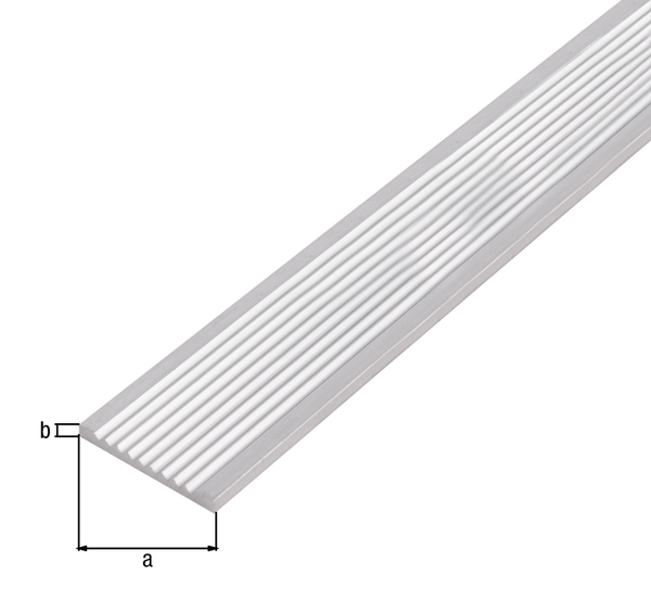 Flachleiste, geriffelt, Material: Aluminium, Oberfläche: silberfarbig eloxiert, Breite: 40 mm, Höhe: 3 mm, Länge: 1000 mm