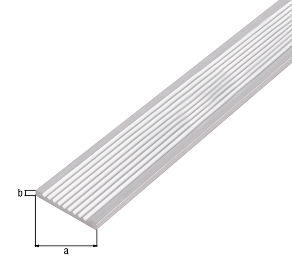 Flat profile, riffled, Material: Aluminium, Surface: silver anodised, Width: 40 mm, Height: 3 mm, Length: 1000 mm