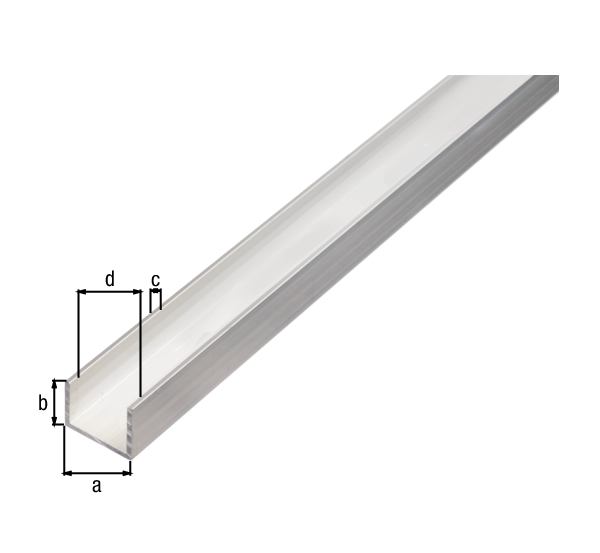 BA-Profile, U shape, Material: Aluminium, Surface: untreated, Width: 16 mm, Height: 13 mm, Material thickness: 1.5 mm, Clear width: 13 mm, Length: 2600 mm