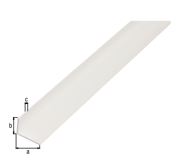 Angle profile, Material: PVC-U, colour: white, Width: 25 mm, Height: 20 mm, Material thickness: 2 mm, Type: unequal sided, Length: 2600 mm