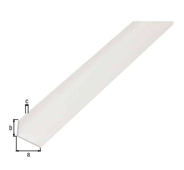 Cornière, Matériau: PVC, couleur : blanc, Largeur: 25 mm, Hauteur: 20 mm, Épaisseur du matériau: 2 mm, Version: côtés inégaux, Longueur: 2600 mm