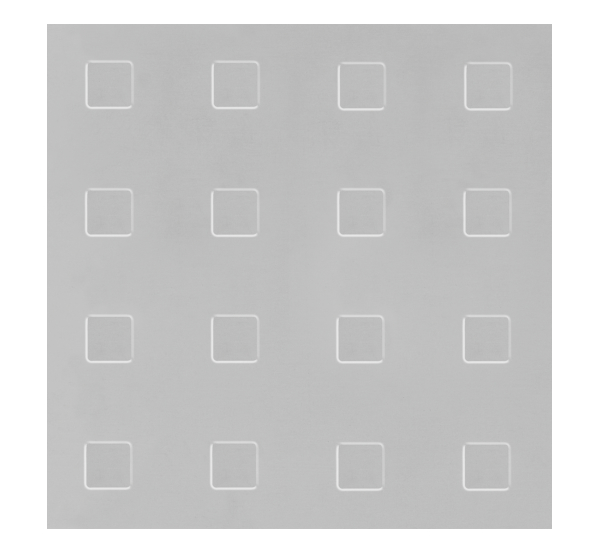 Tôle emboutie motif carré, Matériau: Aluminium, Finition: couleur argent, anodisée, Longueur: 500 mm, Largeur: 250 mm, Épaisseur: 1,00 mm